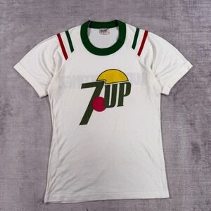 7Up Shirt Men Large White Vintage 1960s Ringer Rudy Martinez Soda Graphic